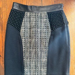 Milly Women's Beaded, Lam Skin, and Tweed Pencil Skirt, Sz. 2, Black, Office Chi